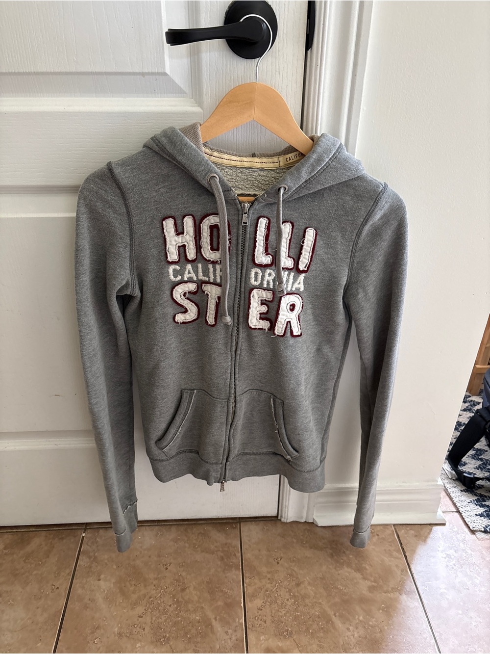 Hollister Gray Zip-Up Hooded Sweatshirt with Embroidered Logo